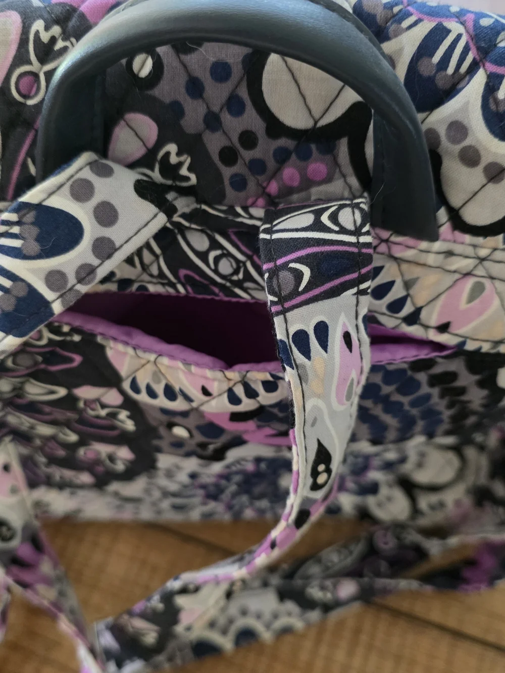 Vera Bradley Quilted Crossbody in Black with Pink & Blue Accents